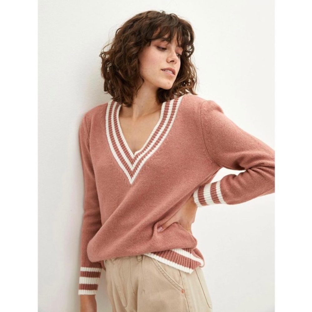 NWOT Sweater - Dusty Pink with White Stripes